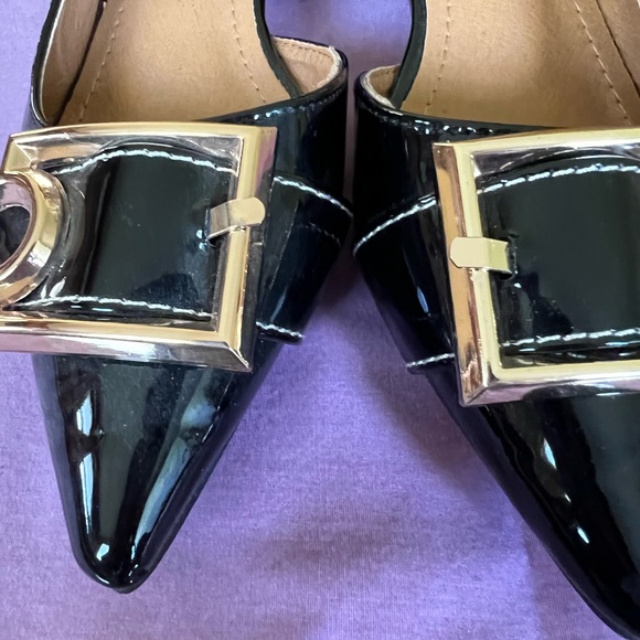 Never worn!!! Gorgeous Black patent leather with gold buckle and red bottom. - Picture 7 of 8